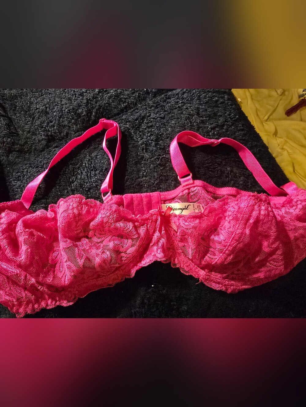 Dreamgirl Women's Size 42 Neon Pink Lace Underwire Unlined Sheer Balconette Bra!
